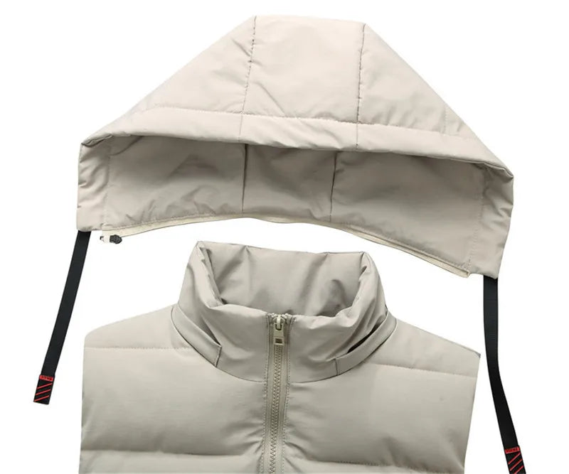 Men Vest Solid Casual Hooded Sleeveless Jackets Waistcoat Vest
