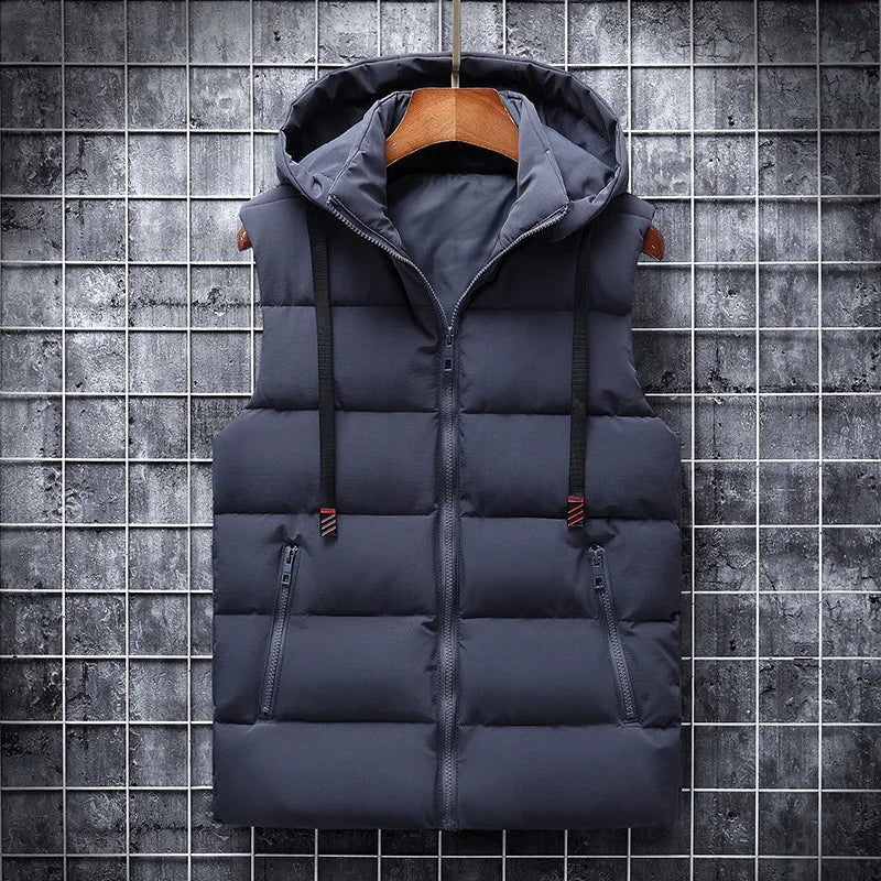 Men Vest Solid Casual Hooded Sleeveless Jackets Waistcoat Vest