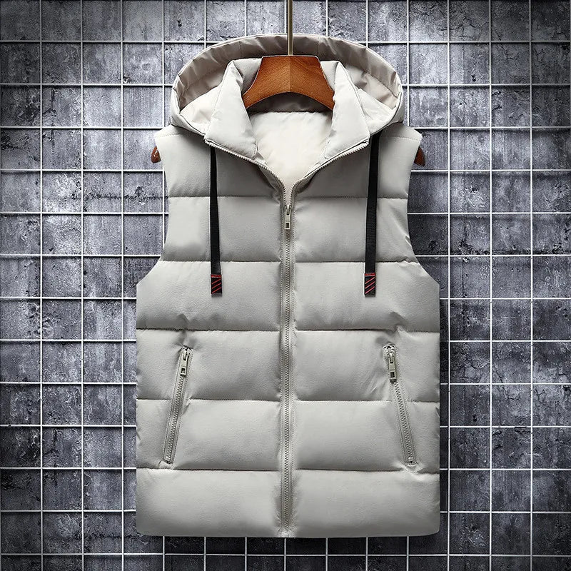 Men Vest Solid Casual Hooded Sleeveless Jackets Waistcoat Vest