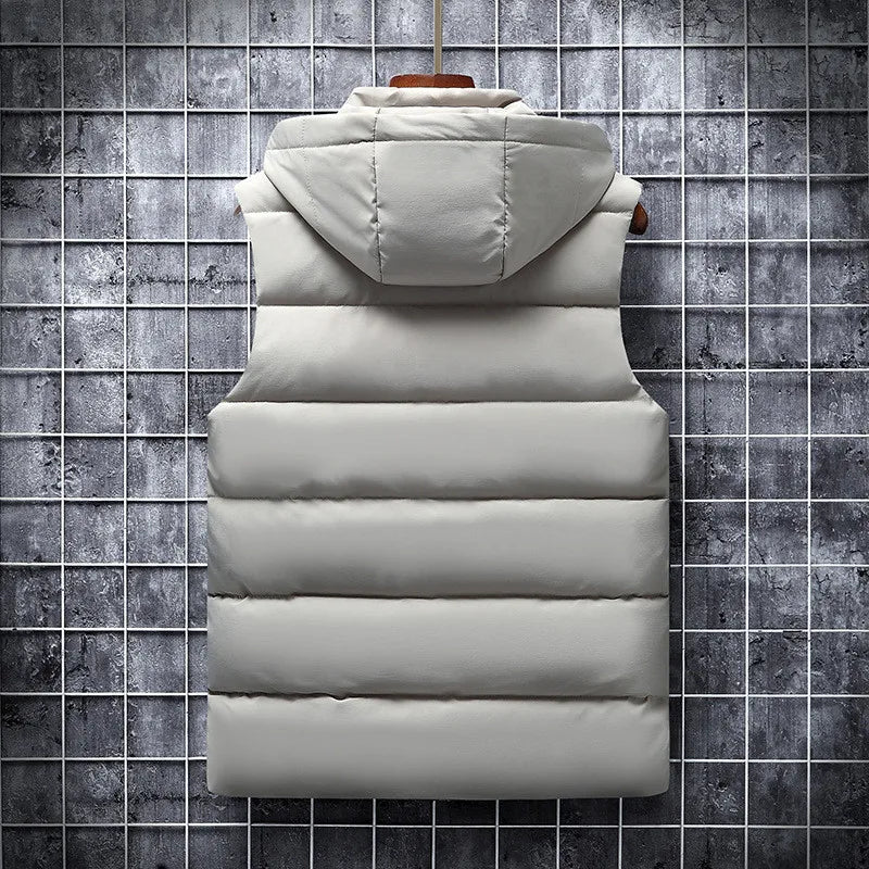 Men Vest Solid Casual Hooded Sleeveless Jackets Waistcoat Vest