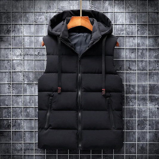 Men Vest Solid Casual Hooded Sleeveless Jackets Waistcoat Vest