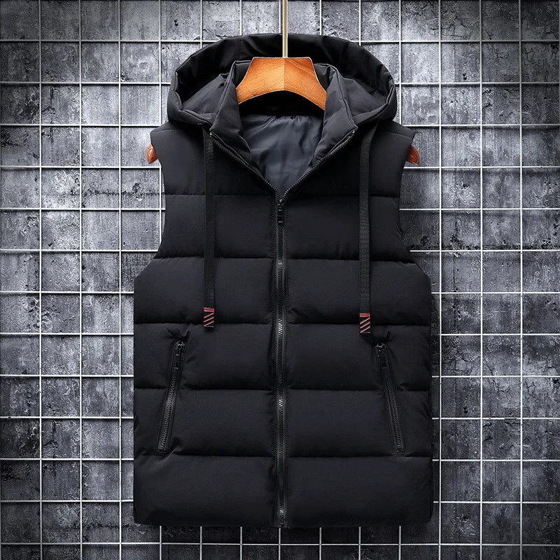 Men Vest Solid Casual Hooded Sleeveless Jackets Waistcoat Vest