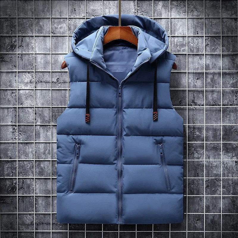 Men Vest Solid Casual Hooded Sleeveless Jackets Waistcoat Vest