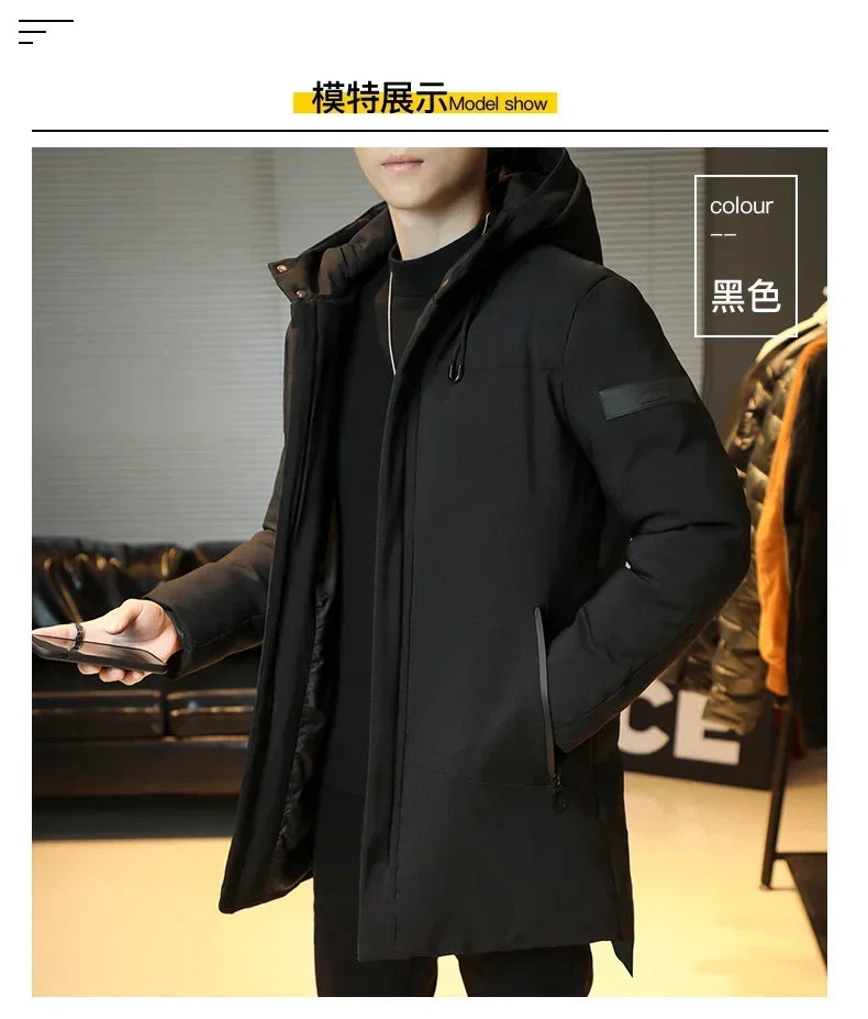 Men's Long Winter Coat Hooded Warm Quilted Jacket Wind-resistant Cold Weather Parkas Fur Lined Hood Outerwear Coat Plus Size