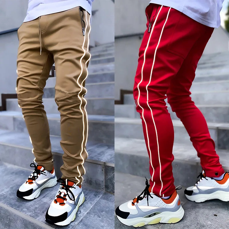 Spring And Autumn Cargo Pants Men's Fashion Brand Elastic Multi-bag Reflective Straight Leg Sports Fitness Casual Pants