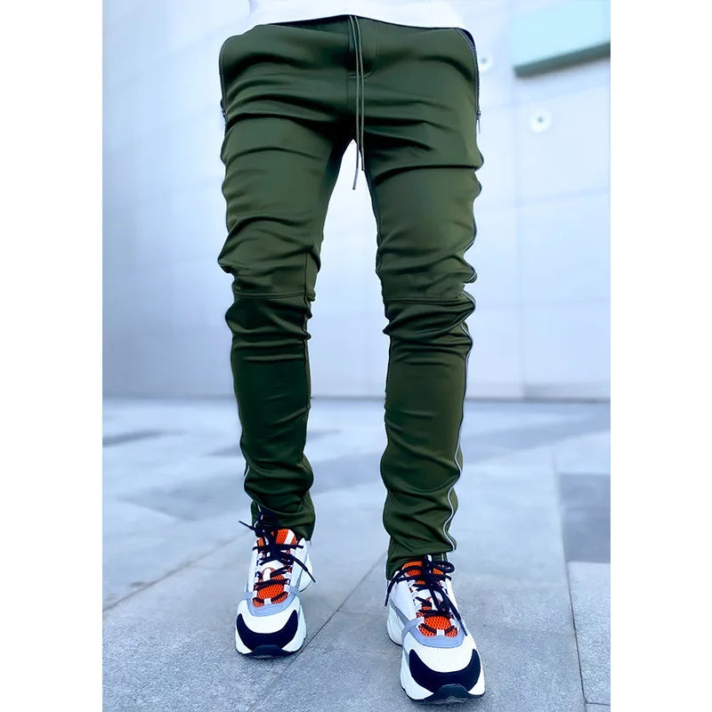Spring And Autumn Cargo Pants Men's Fashion Brand Elastic Multi-bag Reflective Straight Leg Sports Fitness Casual Pants