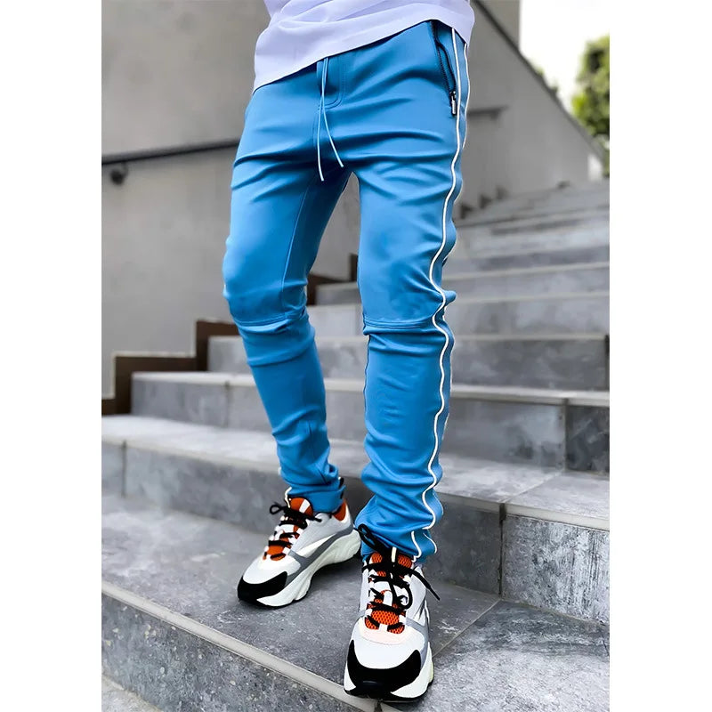 Spring And Autumn Cargo Pants Men's Fashion Brand Elastic Multi-bag Reflective Straight Leg Sports Fitness Casual Pants
