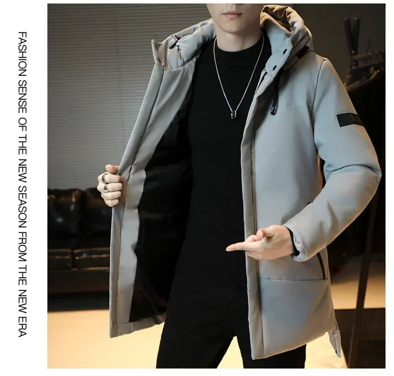 Men's Long Winter Coat Hooded Warm Quilted Jacket Wind-resistant Cold Weather Parkas Fur Lined Hood Outerwear Coat Plus Size