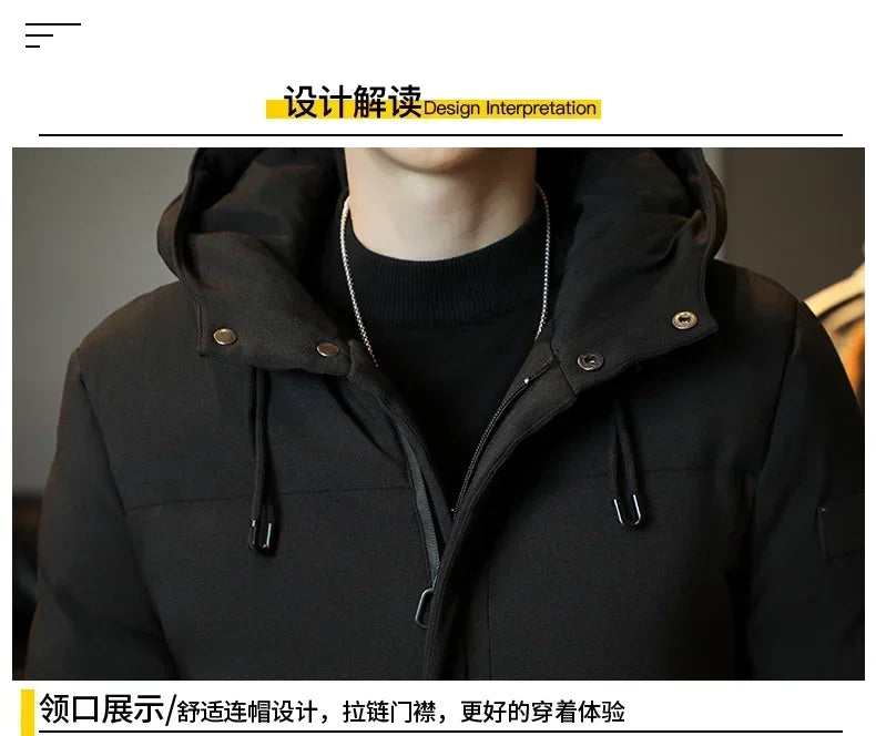 Men's Long Winter Coat Hooded Warm Quilted Jacket Wind-resistant Cold Weather Parkas Fur Lined Hood Outerwear Coat Plus Size