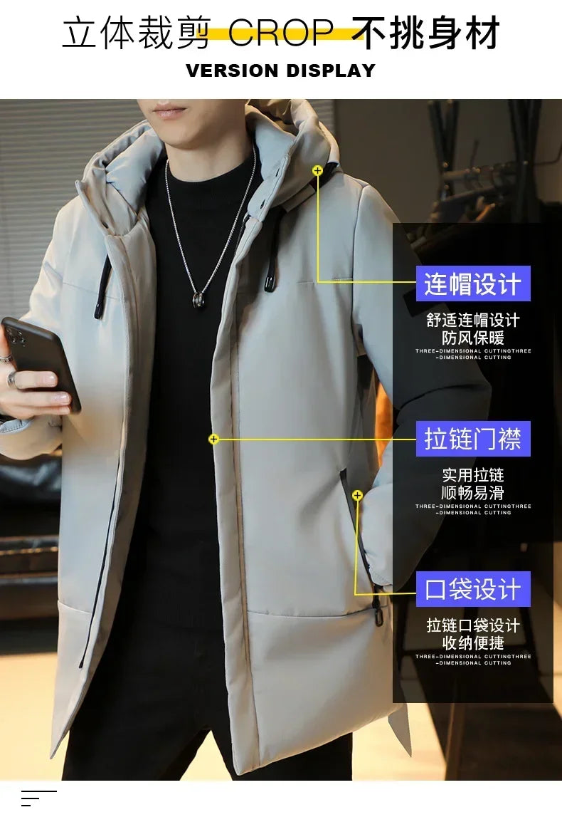 Men's Long Winter Coat Hooded Warm Quilted Jacket Wind-resistant Cold Weather Parkas Fur Lined Hood Outerwear Coat Plus Size