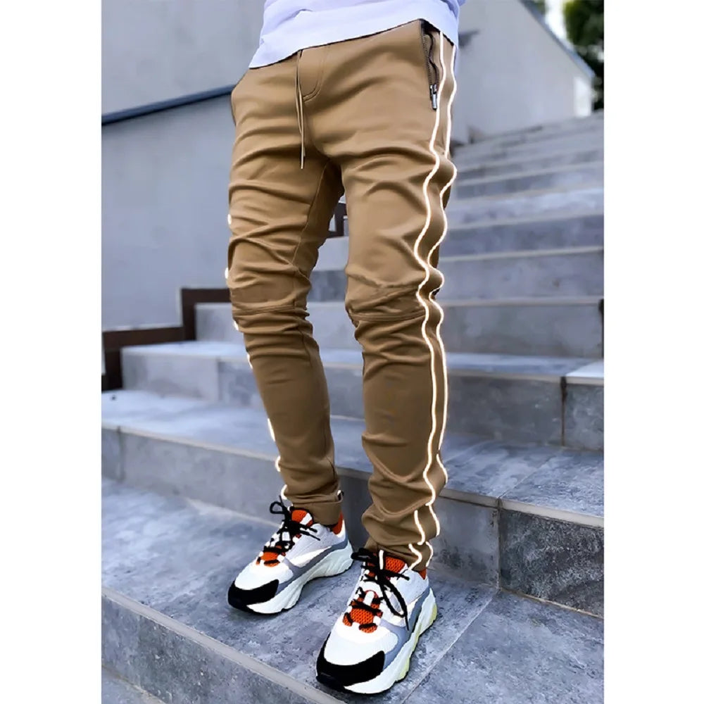 Spring And Autumn Cargo Pants Men's Fashion Brand Elastic Multi-bag Reflective Straight Leg Sports Fitness Casual Pants