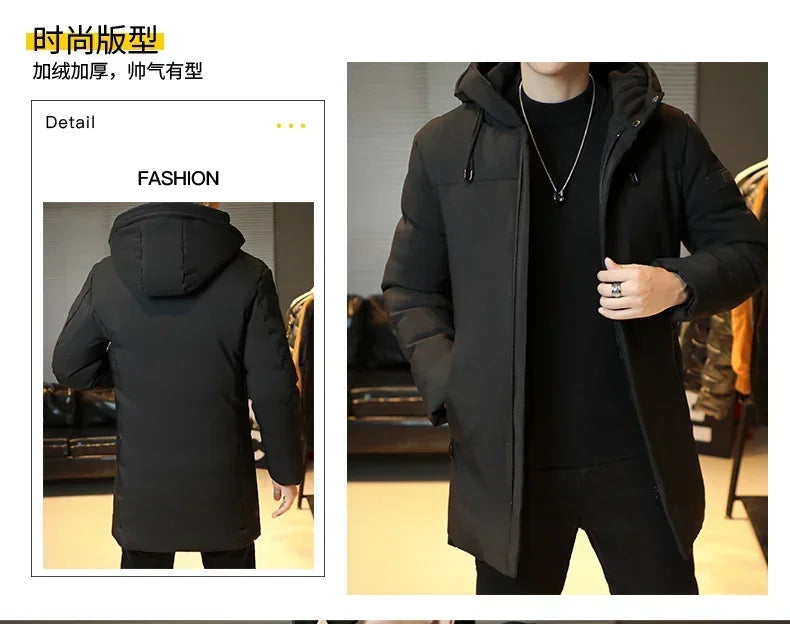 Men's Long Winter Coat Hooded Warm Quilted Jacket Wind-resistant Cold Weather Parkas Fur Lined Hood Outerwear Coat Plus Size