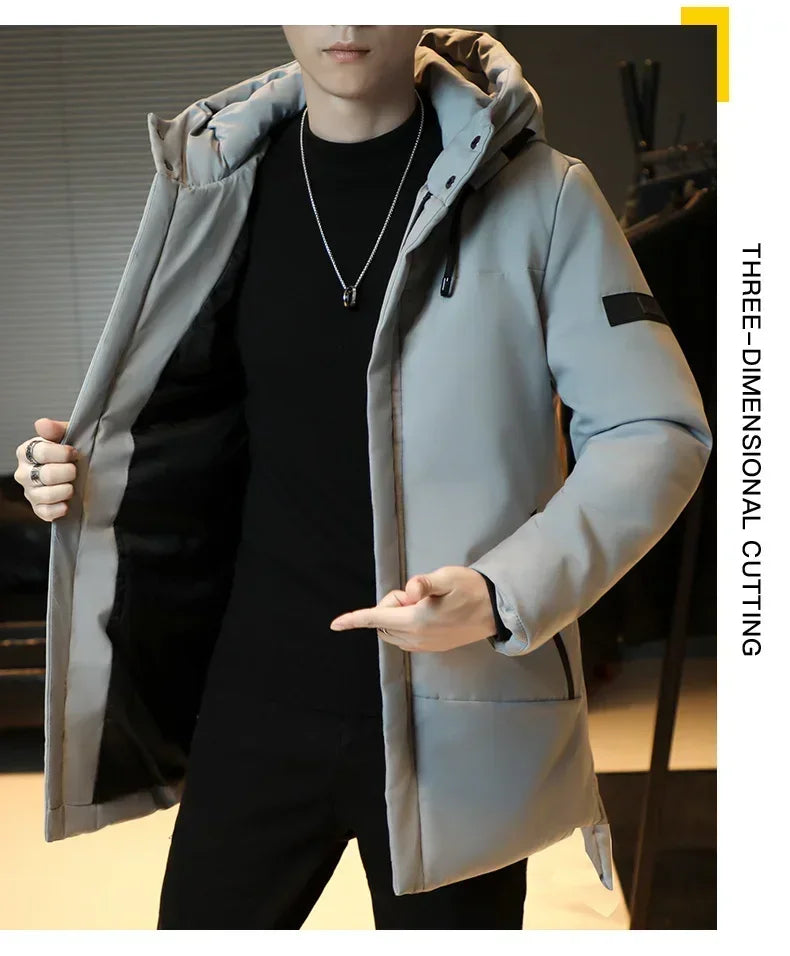 Men's Long Winter Coat Hooded Warm Quilted Jacket Wind-resistant Cold Weather Parkas Fur Lined Hood Outerwear Coat Plus Size