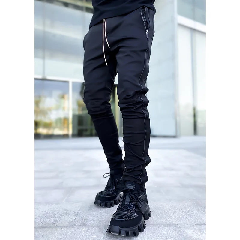 Spring And Autumn Cargo Pants Men's Fashion Brand Elastic Multi-bag Reflective Straight Leg Sports Fitness Casual Pants