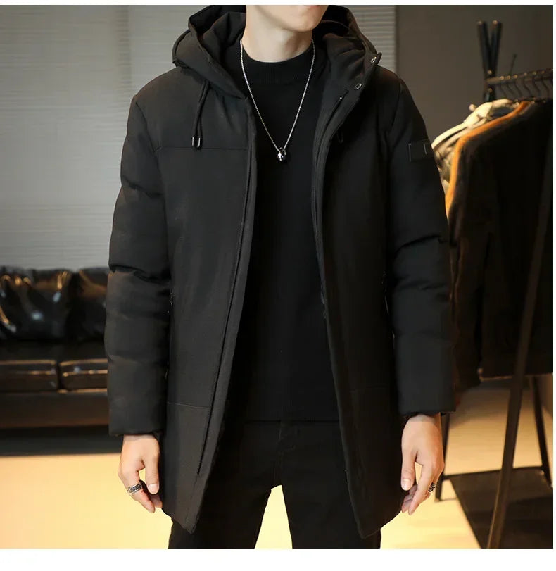 Men's Long Winter Coat Hooded Warm Quilted Jacket Wind-resistant Cold Weather Parkas Fur Lined Hood Outerwear Coat Plus Size