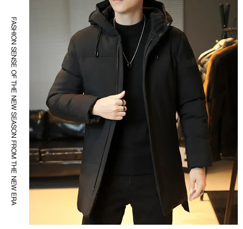 Men's Long Winter Coat Hooded Warm Quilted Jacket Wind-resistant Cold Weather Parkas Fur Lined Hood Outerwear Coat Plus Size