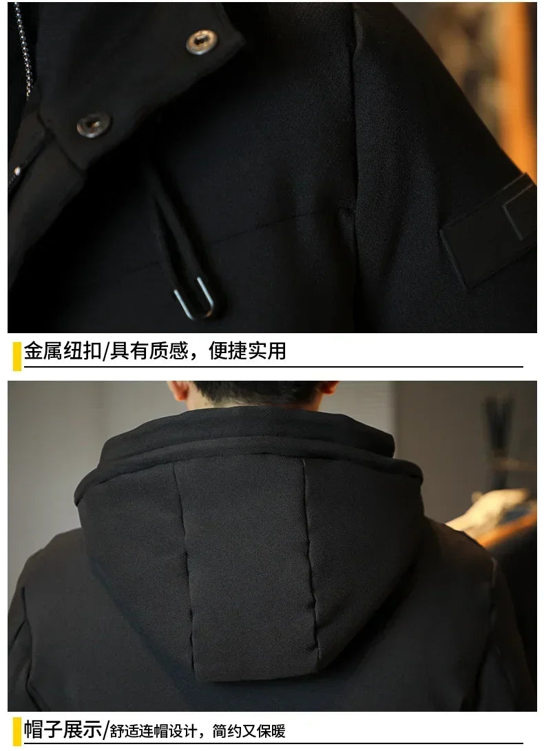 Men's Long Winter Coat Hooded Warm Quilted Jacket Wind-resistant Cold Weather Parkas Fur Lined Hood Outerwear Coat Plus Size