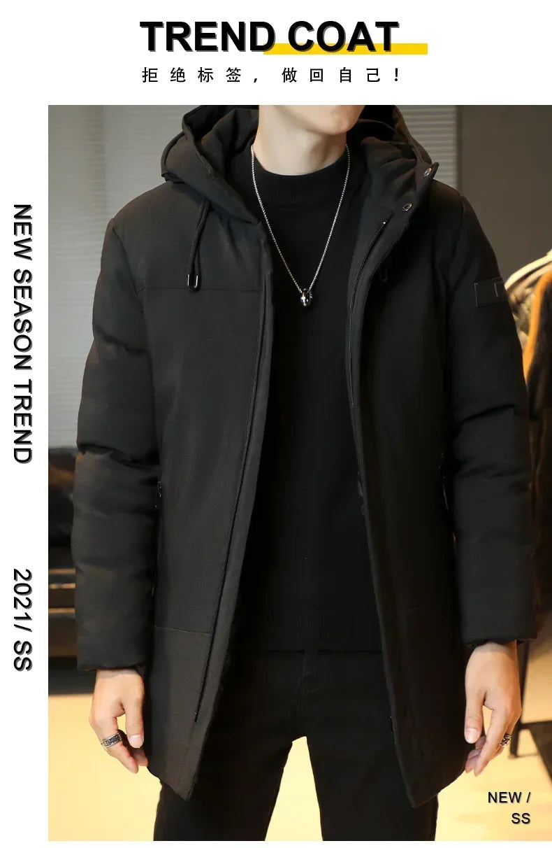 Men's Long Winter Coat Hooded Warm Quilted Jacket Wind-resistant Cold Weather Parkas Fur Lined Hood Outerwear Coat Plus Size